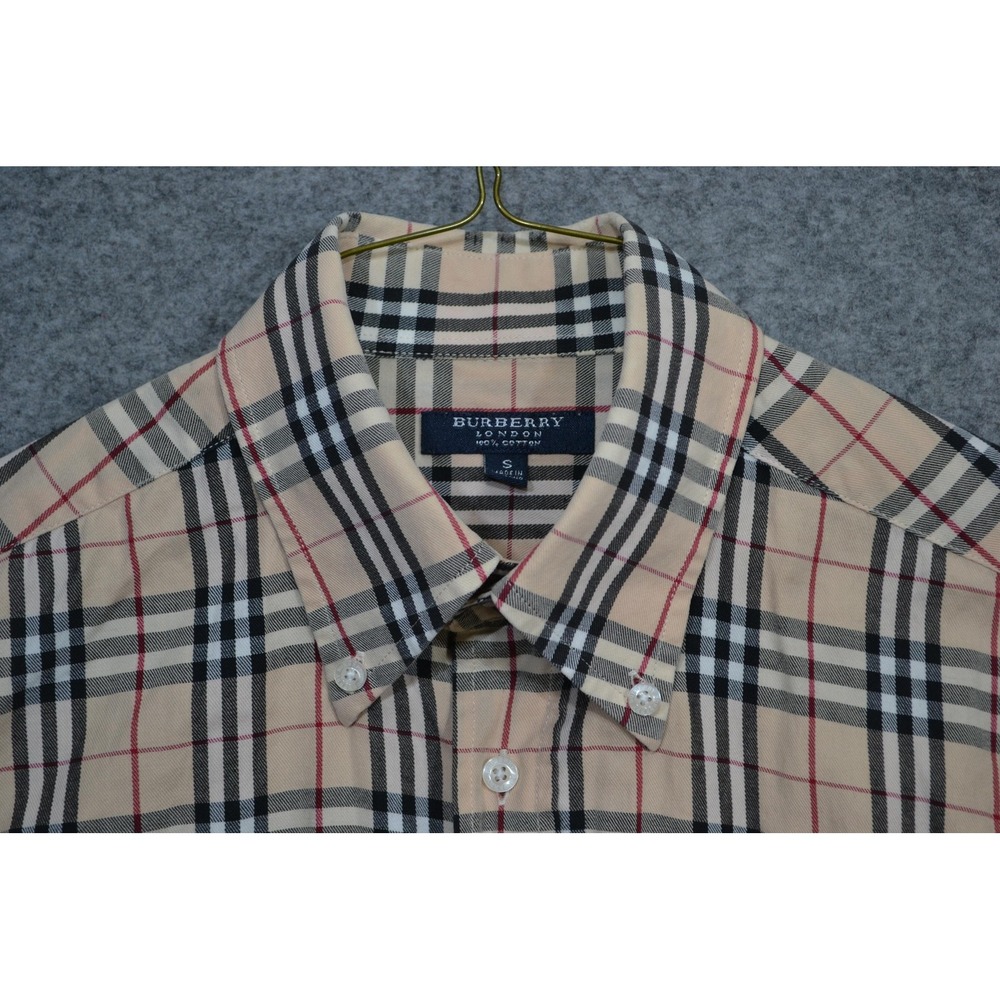 Burberry Nova Check Shirt Mens S Beige Plaid Cotton Button Long Sleeve England